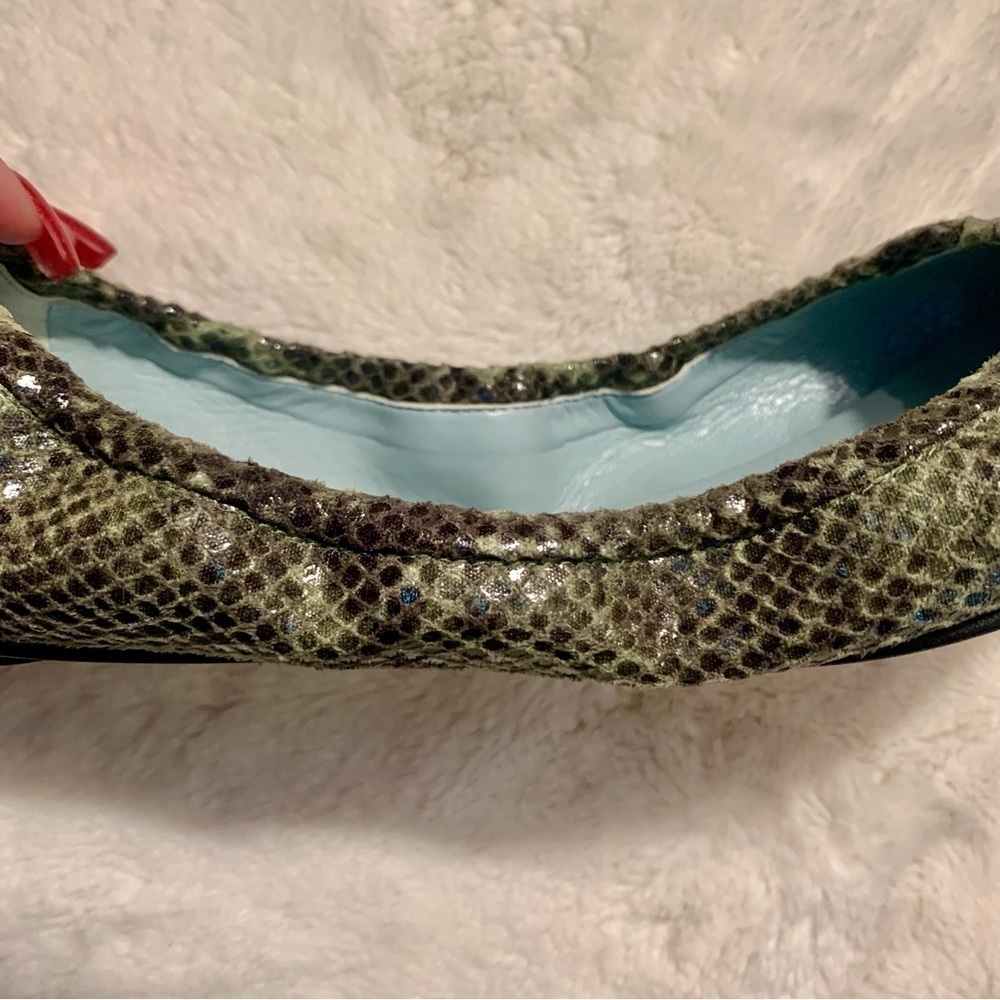 NEW Aera Flats Euro 39.5 /US 9 Ballet Slipper Style Green Python Animal Print - Picture 13 of 16